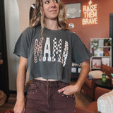 Women's Tees Mama Print Washed Crop Top Raising Brave Boutique