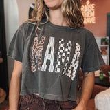 Women's Tees Mama Print Washed Crop Top Raising Brave Boutique