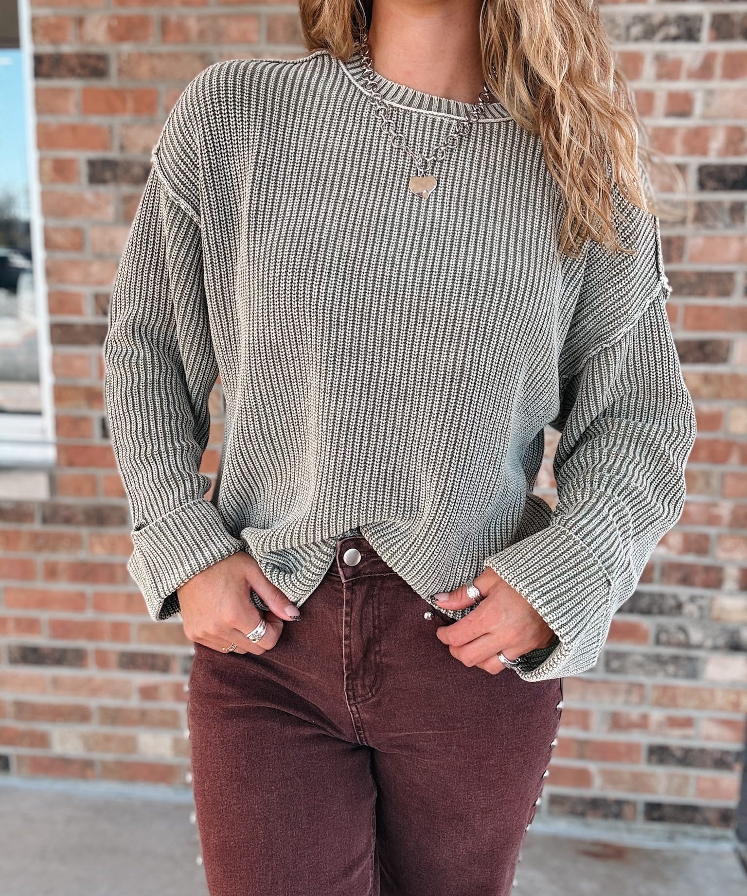 Sweaters Raw Edge Olive Sweater Raising Brave Boutique