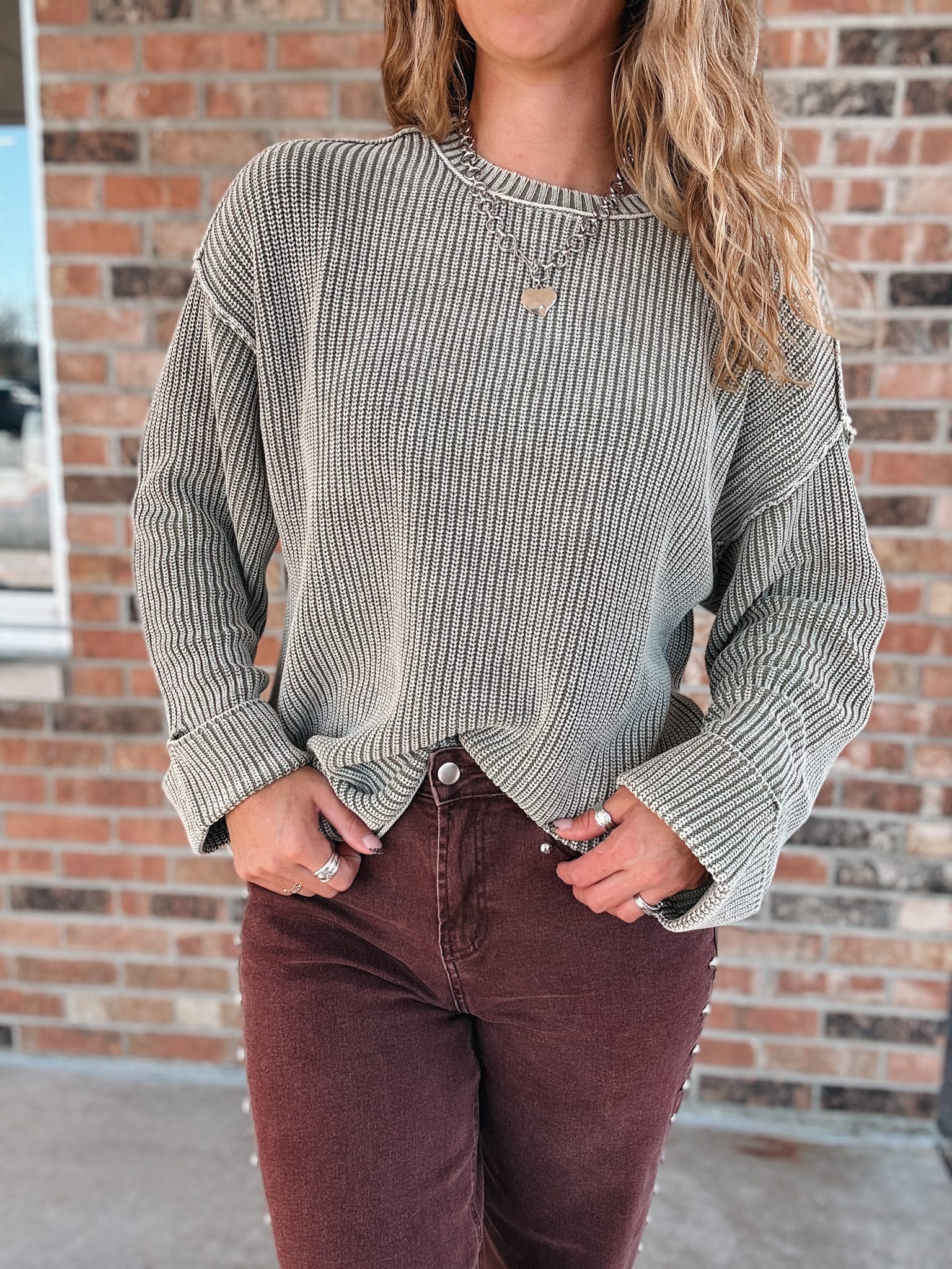Sweaters Raw Edge Olive Sweater Raising Brave Boutique