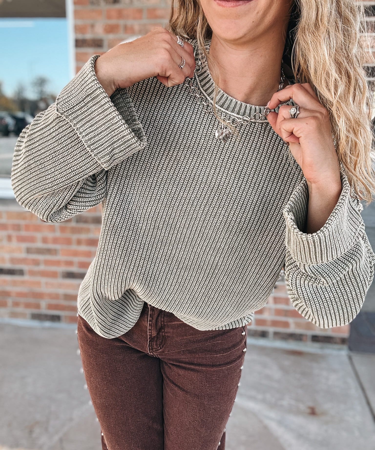 Sweaters Raw Edge Olive Sweater Raising Brave Boutique