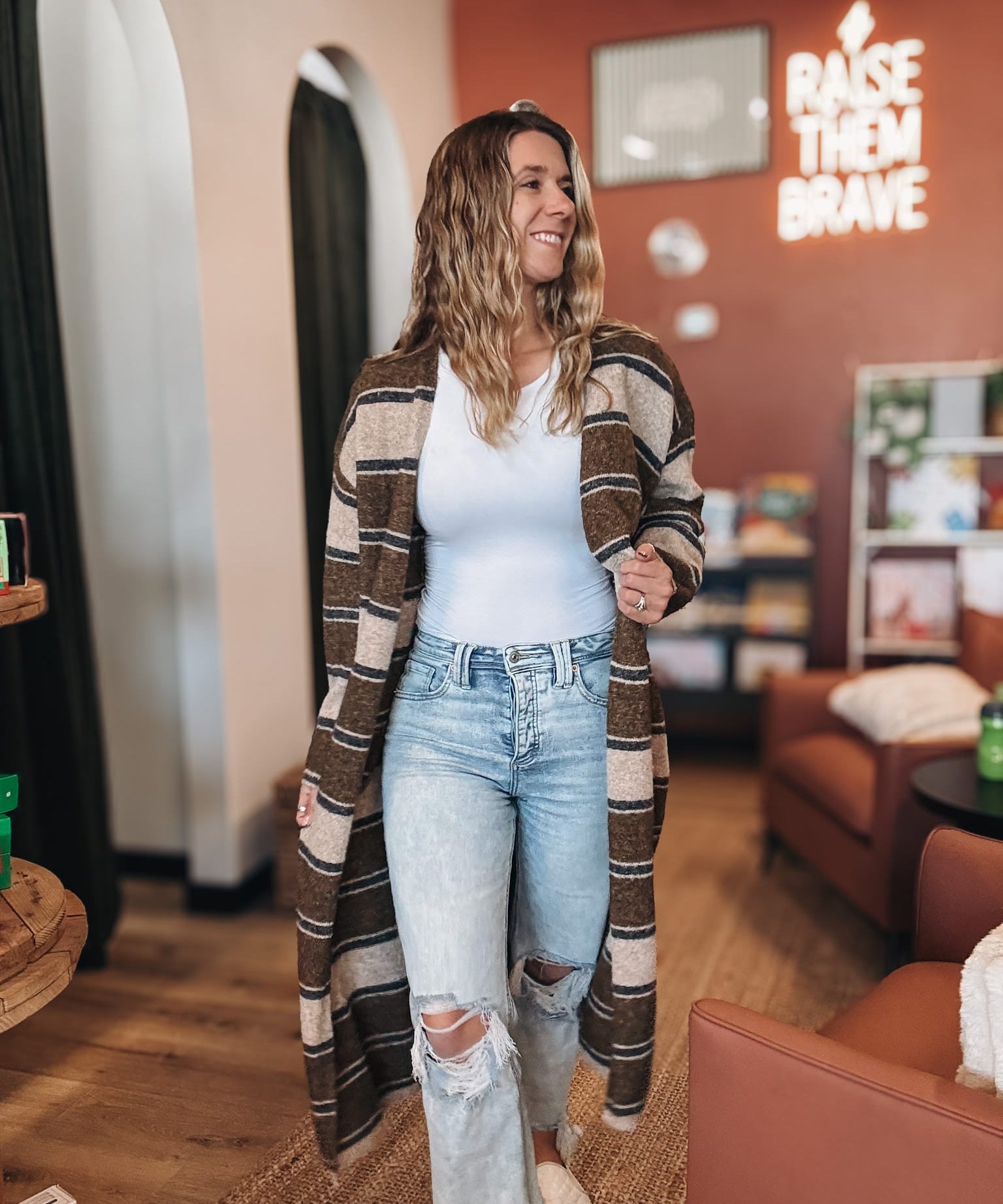 Cardigan Striped Longline Cardigan Raising Brave Boutique