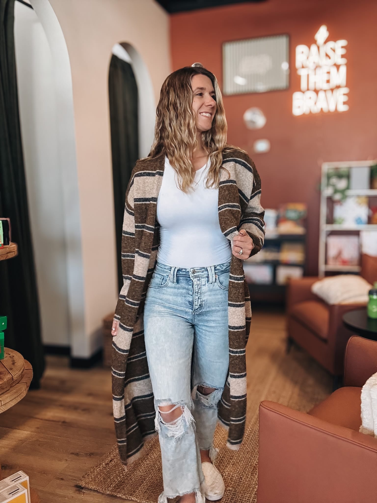 Cardigan Striped Longline Cardigan Raising Brave Boutique