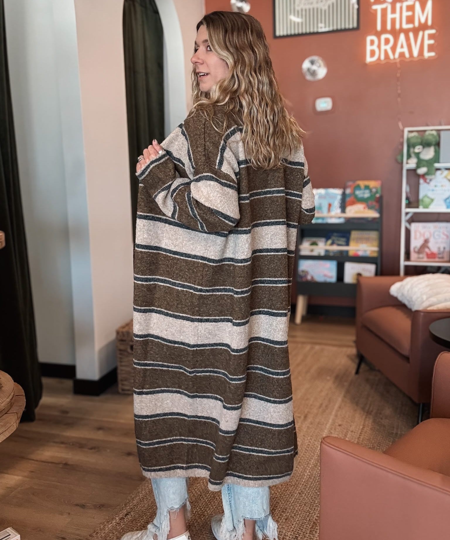 Cardigan Striped Longline Cardigan Raising Brave Boutique