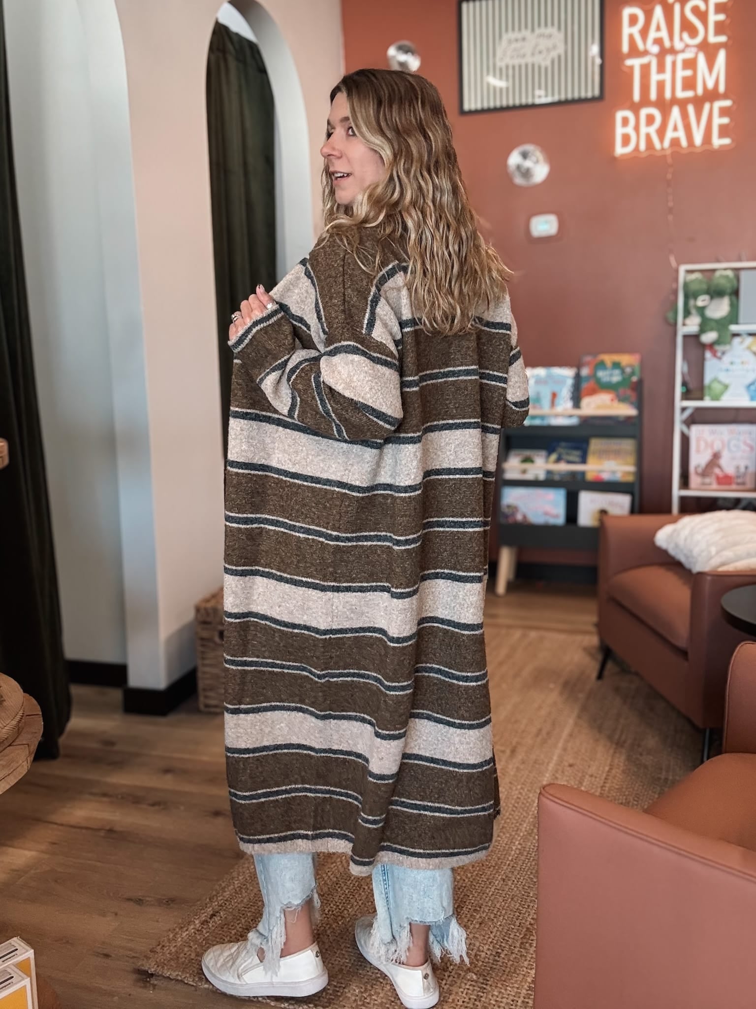 Cardigan Striped Longline Cardigan Raising Brave Boutique