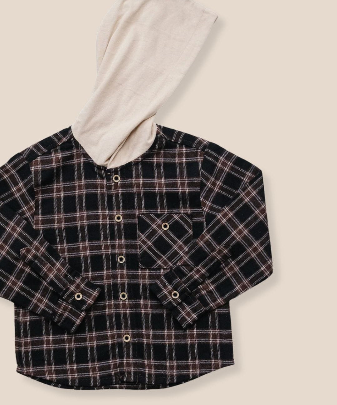 Kid Flannel Dark Plaid Hooded Button Up Shirt Raising Brave Boutique