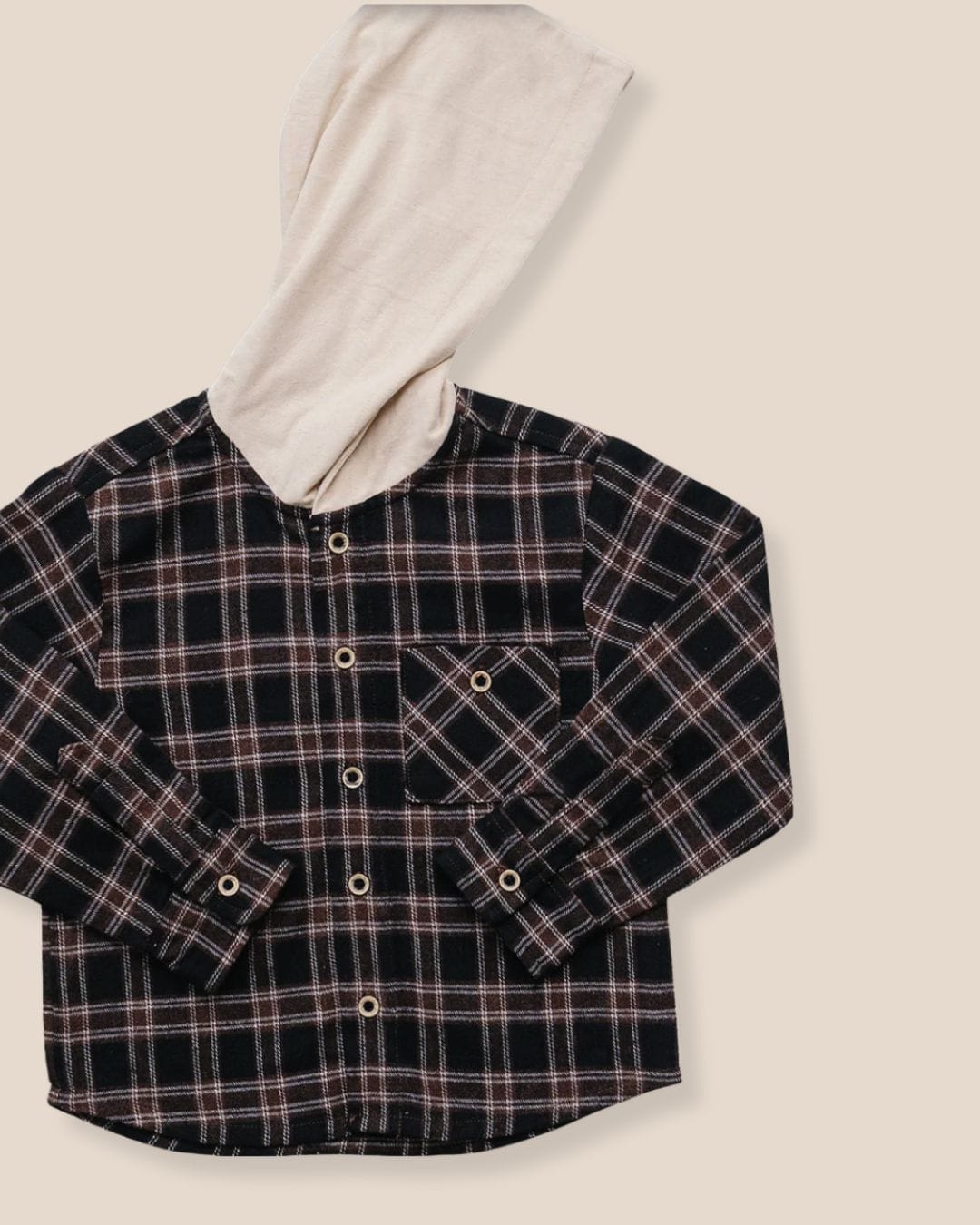 Kid Flannel Dark Plaid Hooded Button Up Shirt Raising Brave Boutique