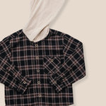Kid Flannel Dark Plaid Hooded Button Up Shirt Raising Brave Boutique