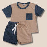Colorblock Acid Wash Short Set