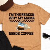 Tan t-shirt with humorous text design, black pants, and sneakers on a white background