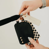 Black Check Woven Dual Pouch Wristlet