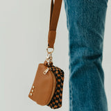 Coffee Check Woven Dual Pouch Wristlet