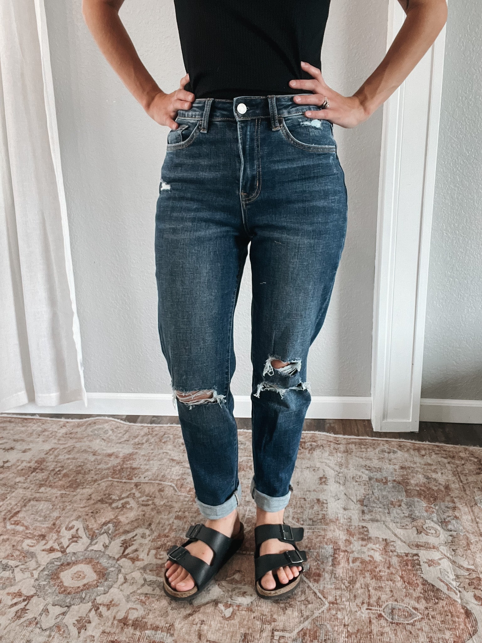 Distressed Roll Up Mom Jeans - Raising Brave