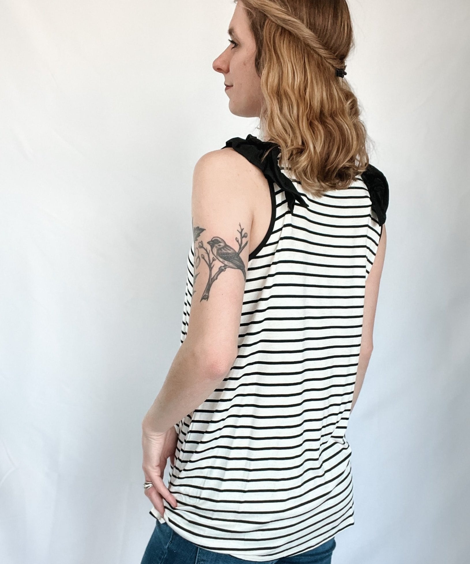 Flirty Striped Ruffle Tank Top - Raising Brave