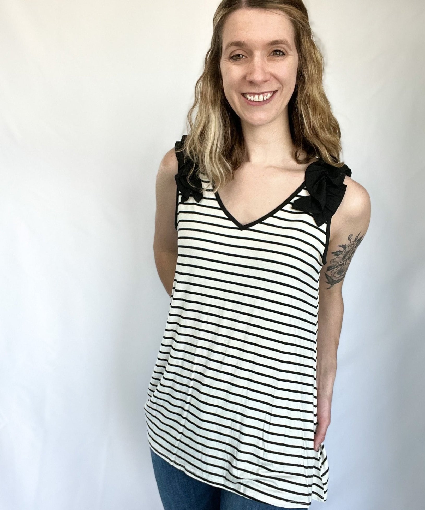 Flirty Striped Ruffle Tank Top - Raising Brave