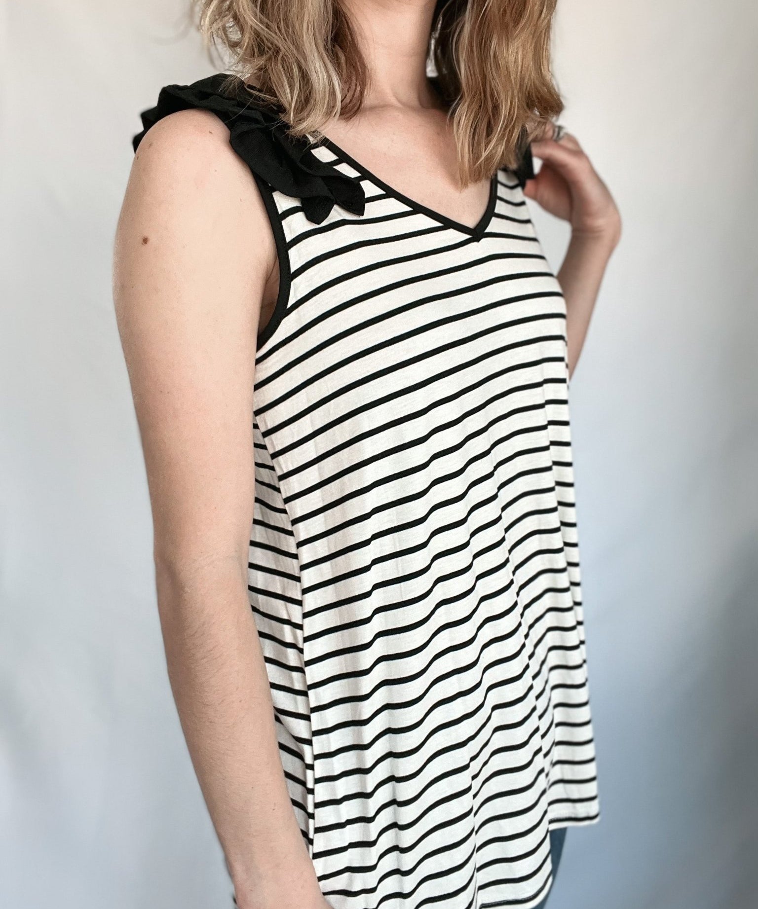 Flirty Striped Ruffle Tank Top - Raising Brave