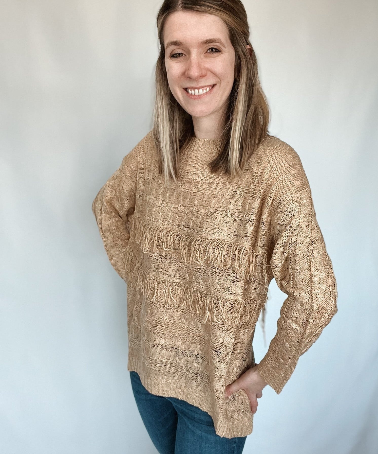 Get Your Fringe On Gold Sweater - Raising Brave