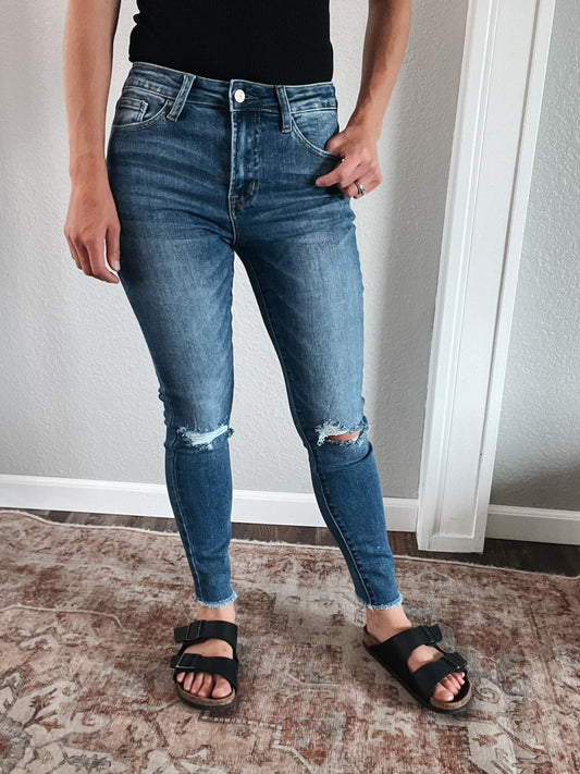 High Rise Distressed Skinny Jeans - Raising Brave