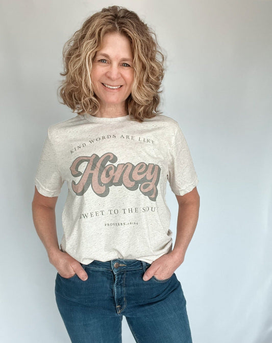 Kind Words Are Like Honey Graphic T-Shirt- Oatmeal - Raising Brave