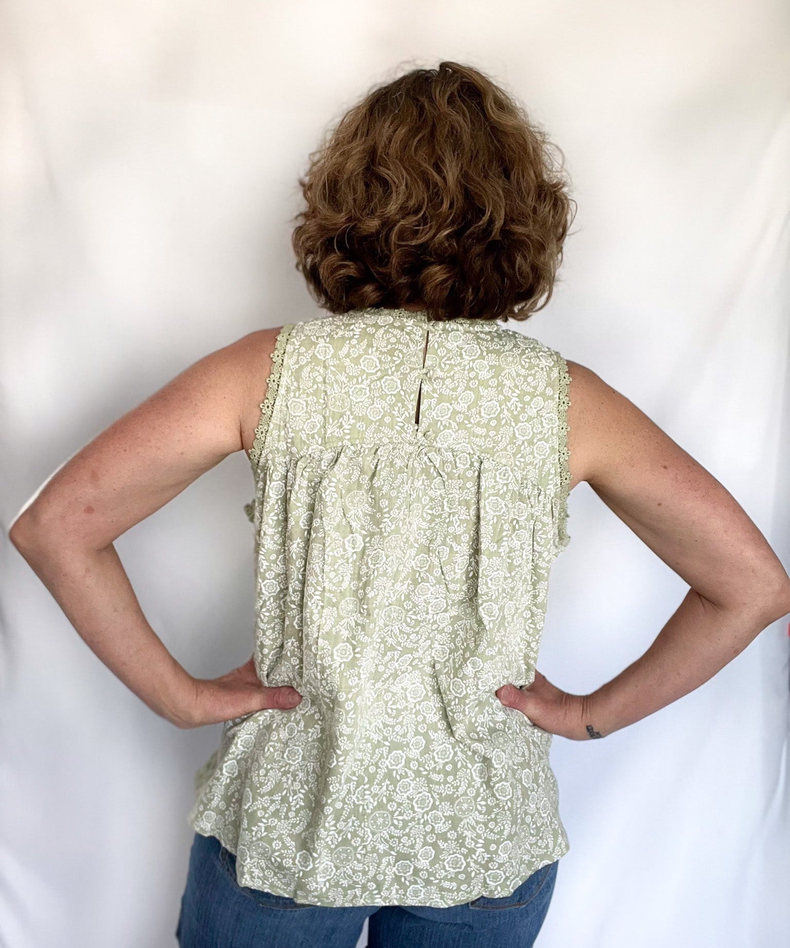 Paisley Floral Lace Green Tank Top - Raising Brave