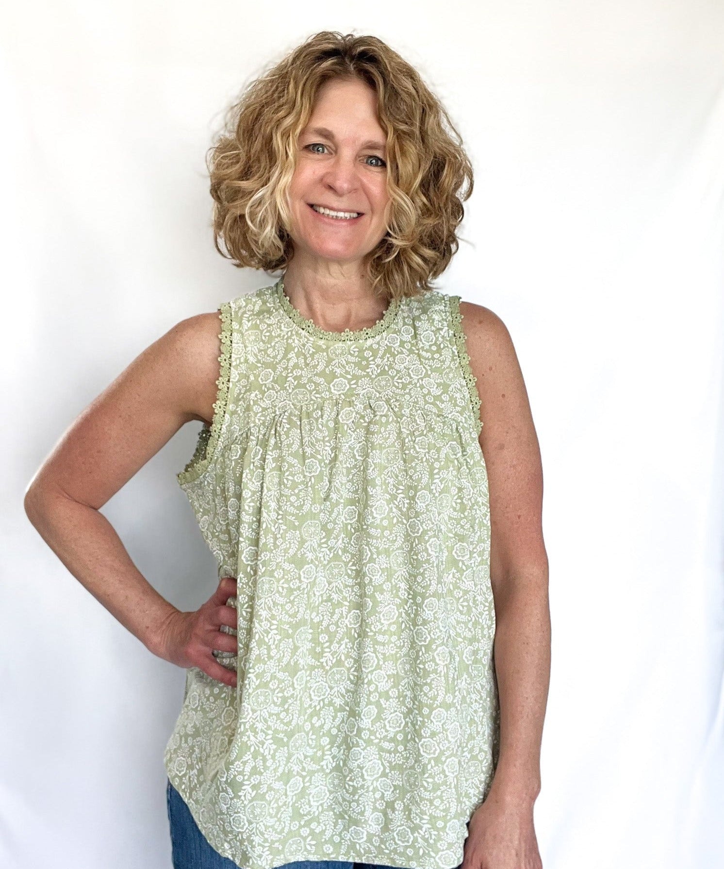 Paisley Floral Lace Green Tank Top - Raising Brave