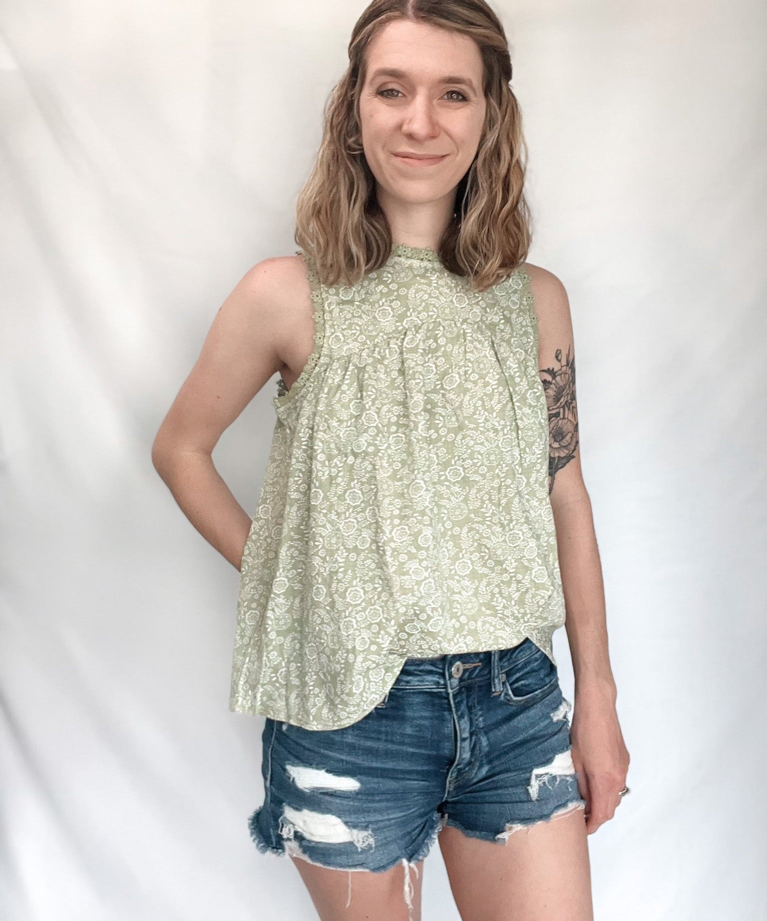 Paisley Floral Lace Green Tank Top - Raising Brave