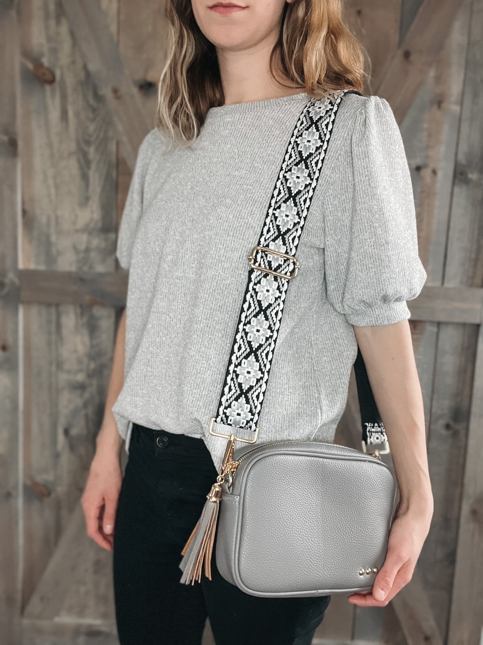 Light Grey Soft Leather Crossbody Boho Handbag - Adjustable Strap