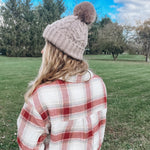 Women's Fleece Lined Pom Beanie- Taupe - Raising Brave