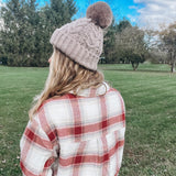 Women's Fleece Lined Pom Beanie- Taupe - Raising Brave